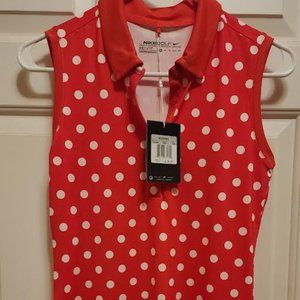 NWT Nike Golf sleeveless polo red and white polka dot.